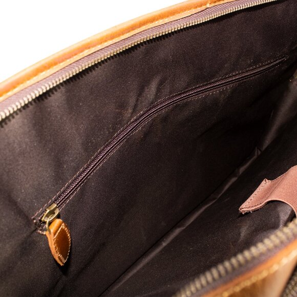 Men's Genuine Leather Vintage Weekender Bag, Briefcase Bag Satchel, Tan - Picture 10 of 15